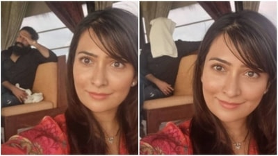 Radhika Pandit with Yash on their wedding anniversary. Radhika Pandit with Yash on their wedding anniversary.
