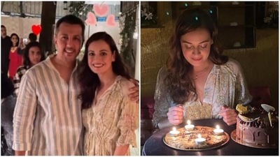 Dia Mirza celebrated her 40th birthday with husband Vaibhav Rekhi. Dia Mirza celebrated her 40th birthday with husband Vaibhav Rekhi.