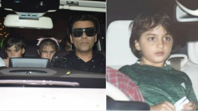 Filmmaker Karan Johar with his kids Roohi Johar and Yash Johar and Shah Rukh Khan's youngest son Abram Khan celebrated Rani Mukerji's daughter Adira Chopra's birthday. (Instagram)