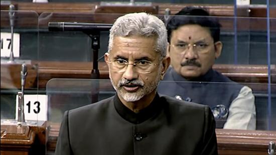 External affairs minister S Jaishankar speaks in Lok Sabha during the winter session of Parliament, in New Delhi on Friday. (ANI)