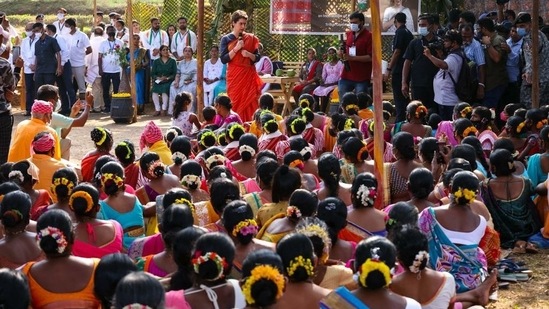 Congress general secretary Priyanka Gandhi Vadra interacted with a group of women in Morpirla, Goa. (Twitter/@priyankagandhi) Congress general secretary Priyanka Gandhi Vadra interacted with a group of women in Morpirla, Goa. (Twitter/@priyankagandhi)