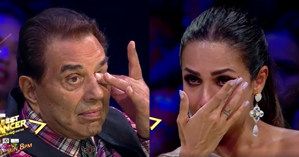 Dharmendra and Malaika Arora tear up on the sets of India's Got Talent 2. Dharmendra and Malaika Arora tear up on the sets of India's Got Talent 2. 