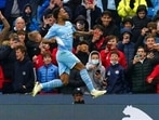 Manchester City's Raheem Sterling celebrates after scoring his side's first goal on a penalty kick during the English Premier League soccer match between Manchester City and Wolverhampton Wanderers, at the Etihad stadium.(AP) Manchester City's Raheem Sterling celebrates after scoring his side's first goal on a penalty kick during the English Premier League soccer match between Manchester City and Wolverhampton Wanderers, at the Etihad stadium.(AP)