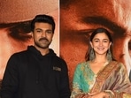Actors Alia Bhatt and Ram Charan at RRR's Hyderabad event.