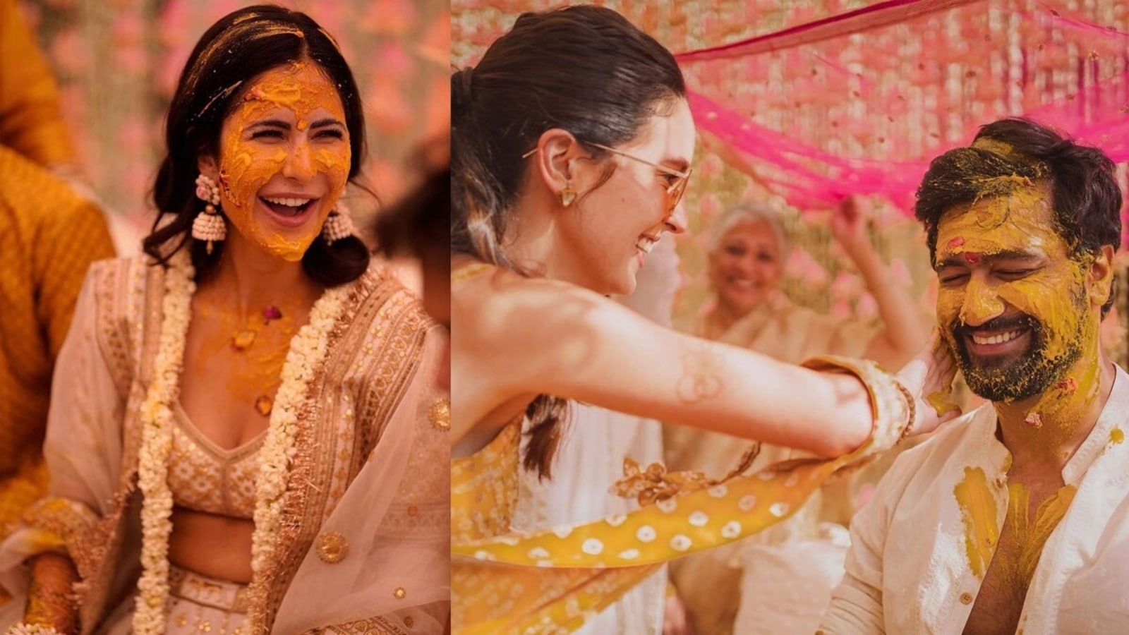 Inside pics Isabelle Kaif applies turmeric on Vicky Kaushals face, Katrina Kaif laughs Bollywood