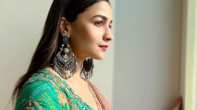 Taking to her social media handle, Alia shared a slew of pictures that featured her donning an kalidar kurta that came in turquoise base and was teamed with a pair of indigo pants, both of which sported multicoloured embroidery and gota works. (Instagram/aliaabhatt)