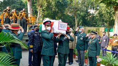 General Bipin Rawat was cremated with full military honours in Delhi, on Friday (PTI) General Bipin Rawat was cremated with full military honours in Delhi, on Friday (PTI)