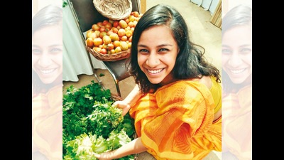 Radhika Agarwal (above) with vegetables from the farmers market Radhika Agarwal (above) with vegetables from the farmers market