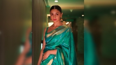 Accessorised with gajra in her hair, big gold and pearl jhumkas, gold rings and a black bindi, Alia Bhat aced the traditional look. (Instagram/@aliaabhatt) Accessorised with gajra in her hair, big gold and pearl jhumkas, gold rings and a black bindi, Alia Bhat aced the traditional look. (Instagram/@aliaabhatt)