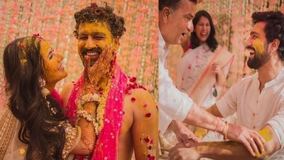 Vicky Kaushal and Katrina Kaif during their haldi ceremony. Vicky Kaushal and Katrina Kaif during their haldi ceremony. 