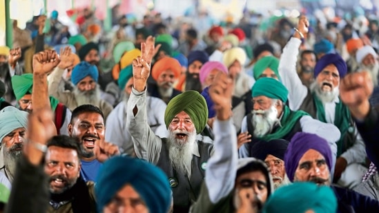 Farmers at the Singhu border protest site near the Delhi-Haryana border on Thursday.&nbsp;(File Photo / REUTERS)