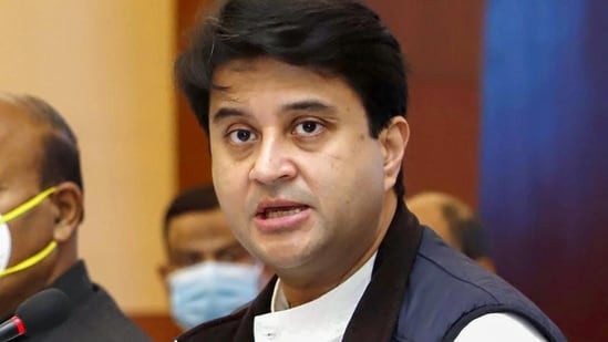 Union civil aviation minister Jyotiraditya Scindia on Tuesday held a high-level meeting to put in place a targeted action plan for airports amid Omicron threat. (PTI file)
