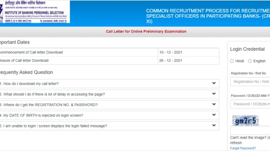 IBPS SO prelims admit cards 2021: Candidates can download IBPS SO prelims admit card from the official website of IBPS at ibpsonline.ibps.in.(ibps.in)