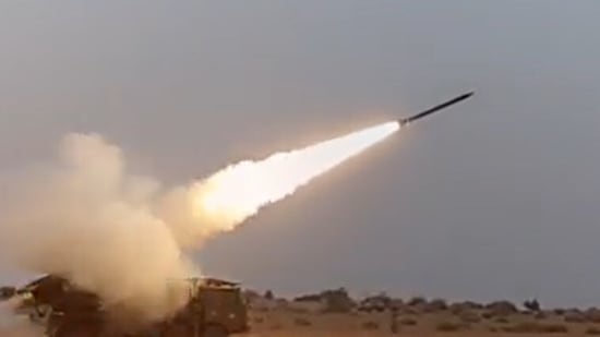 A video grab of the rocket launch at Pokhran Range. (ANI Twitter)