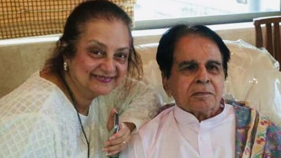 Dilip Kumar and Saira Banu pose together.