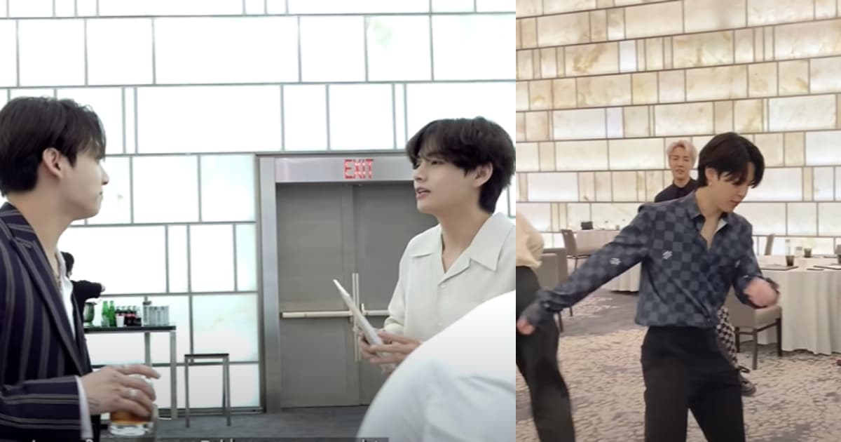(L) BTS singer V hands Jungkook his autographed paper. (R) Jimin dances to Save Me.&nbsp;