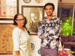 Sutapa Sikdar and Babil pose with a portrait of Irrfan Khan. Sutapa Sikdar and Babil pose with a portrait of Irrfan Khan.