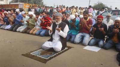 The protest against Friday namaz in open public spaces has been taking place in Gurugram since 2018. (HT Archive)