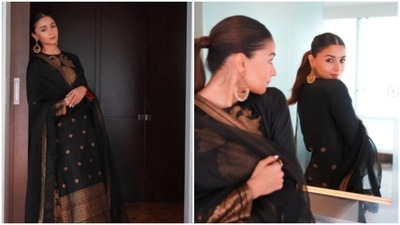 Alia Bhatt kept her makeup subtle by wearing a neutral lip colour and kajal. (Instagram/@elevate_promotions) Alia Bhatt kept her makeup subtle by wearing a neutral lip colour and kajal. (Instagram/@elevate_promotions)