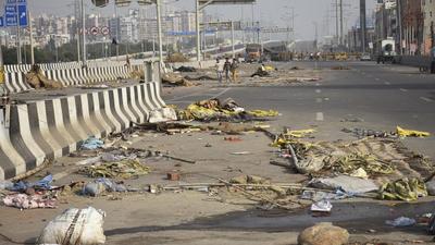 Ghaziabad, India - December 12, 2021: Farmers vacated more than half the protest site on Delhi Meerut Expressway at Ghazipur border in Ghaziabad, India, on Sunday, December 12, 2021. (Photo by Sakib Ali /Hindustan Times)
