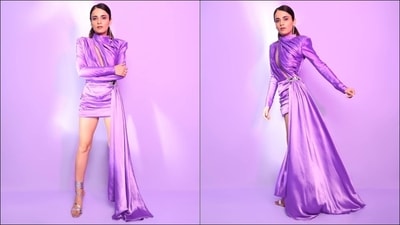Wearing a dab of pink lipstick, Radhika amplified the glam quotient with rosy blushed and highlighted cheeks, purple eyeshadow, black eyeliner streaks, mascara-laden eyelashes and filled-in eyebrows. She was styled by celebrity stylist and creative consultant Sukriti Grover. (Instagram/radhikamadan)