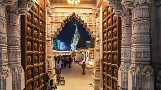 Inside view of Kashi Vishwanath Dham ahead of KV Corridor inauguration by Prime Minister Narendra Modi, in Varanasi. (PTI Photo, courtesy Twitter image posted by @narendramodi) Inside view of Kashi Vishwanath Dham ahead of KV Corridor inauguration by Prime Minister Narendra Modi, in Varanasi. (PTI Photo, courtesy Twitter image posted by @narendramodi)