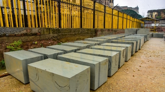 Stones that have been used for the foundation of the Ram Mandir in Ayodhya,(PTI)