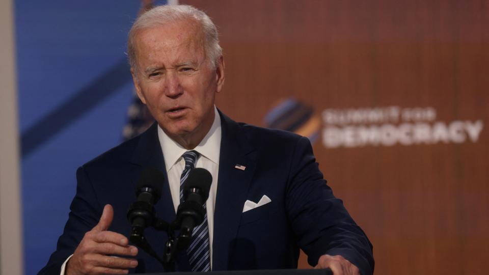 US President Joe Biden speaks at the virtual Summit for Democracy, at the White House in Washington. (Reuters) (HT_PRINT) US President Joe Biden speaks at the virtual Summit for Democracy, at the White House in Washington. (Reuters) (HT_PRINT)