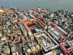 A bird’s eye view of the Kashi Vishwanath Corridor project on the banks of the Ganga in Varanasi(AP/ANI) A bird’s eye view of the Kashi Vishwanath Corridor project on the banks of the Ganga in Varanasi(AP/ANI)