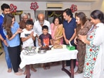 Rajinikanth with his family members celebrating with birthday.