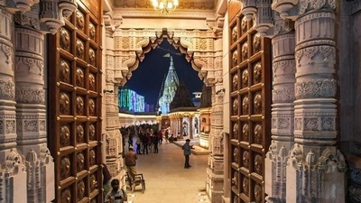 Inside view of Kashi Vishwanath Dham ahead of KV Corridor inauguration by Prime Minister Narendra Modi, in Varanasi. (PTI Photo, courtesy Twitter image posted by @narendramodi) Inside view of Kashi Vishwanath Dham ahead of KV Corridor inauguration by Prime Minister Narendra Modi, in Varanasi. (PTI Photo, courtesy Twitter image posted by @narendramodi)