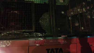 The police bus which came under attack (ANI)