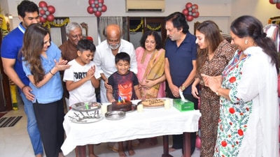 Rajinikanth with his family members celebrating with birthday.