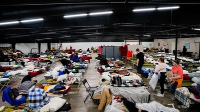 A general view of a makeshift shelter which houses people who lost their homes after a devastating outbreak of tornadoes ripped through several US states, in Wingo, Kentucky, US (REUTERS)