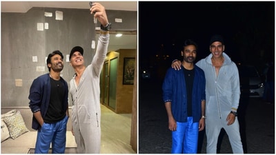 Akshay Kumar and Dhanush pose together.