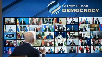 US President addressed “Summit for Democracy” with a focus on renewing democracy in the US and around the world. (Bloomberg) (HT_PRINT) US President addressed “Summit for Democracy” with a focus on renewing democracy in the US and around the world. (Bloomberg) (HT_PRINT)