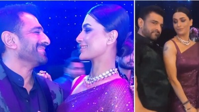 Television actors Eijaz Khan and Pavitra Punia were spotted dancing at Ankita Lokhande and Vicky Jain's engagement party. (Instagram)