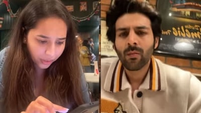 Kartik Aaryan and his sister at a restaurant in Delhi. Kartik Aaryan and his sister at a restaurant in Delhi. 