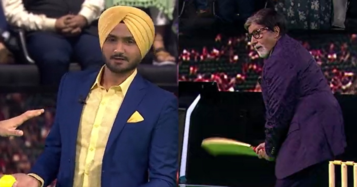 Harbhajan Singh and Amitabh Bachchan play cricket on KBC. Harbhajan Singh and Amitabh Bachchan play cricket on KBC. 