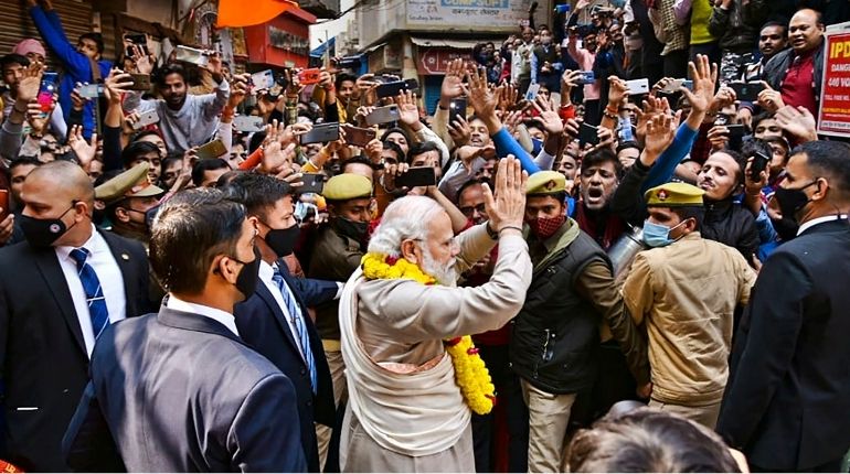 rime Minister Narendra Modi arrives to inaugurate the Kashi Vishwanath Dham Corridor, in Varanasi (PTI)