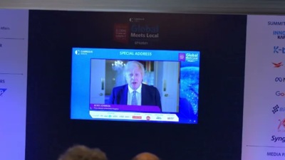 UK Prime Minister Boris Johnson at the Global Technology Summit. (Carnegie India@CarnegieIndia/Twitter) UK Prime Minister Boris Johnson at the Global Technology Summit. (Carnegie India@CarnegieIndia/Twitter)