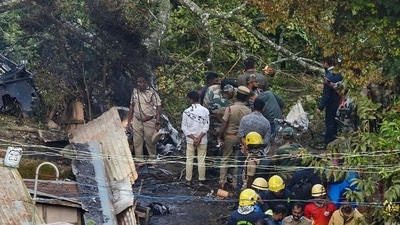The crash site near Coonoor in Tamil Nadu's Nilgiris district (PTI PHOTO.) The crash site near Coonoor in Tamil Nadu's Nilgiris district (PTI PHOTO.)