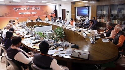 Prime Minister Narendra Modi with Bharatiya Janata Party National President JP Nadda chairs a meeting of the Chief Ministers of BJP-ruled states, in Varanasi on Tuesday. (ANI ) Prime Minister Narendra Modi with Bharatiya Janata Party National President JP Nadda chairs a meeting of the Chief Ministers of BJP-ruled states, in Varanasi on Tuesday. (ANI )