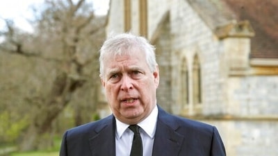 Britain's Prince Andrew speaks during a television interview at the Royal Chapel of All Saints at Royal Lodge, Windsor, England (AP)