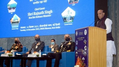 Defence minister Rajnath Singh at the seminar on ‘Preparing for Future’ at DRDO Bhawan, in New Delhi, on Tuesday. (ANI) Defence minister Rajnath Singh at the seminar on ‘Preparing for Future’ at DRDO Bhawan, in New Delhi, on Tuesday. (ANI)