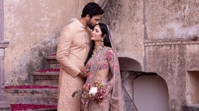 Katrina Kaif and Vicky Kaushal during one of the wedding ceremonies. Katrina Kaif and Vicky Kaushal during one of the wedding ceremonies.