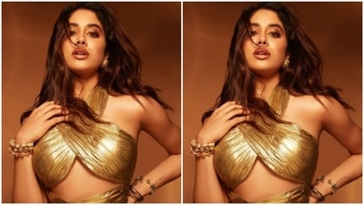 For footwear, Janhvi picked a pair of classic maroon stilletos. (Instagram/@janhvikapoor)