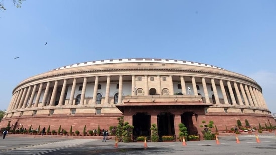 The Parliament building in New Delhi.