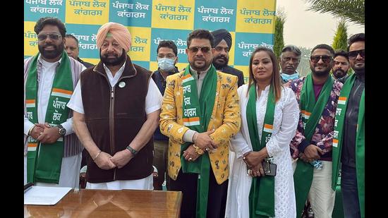 Punjab Lok Congress chief and former chief minister Capt Amarinder Singh inducting some leaders into the Punjab Lok Congress in Chandigarh.