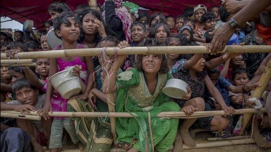 A file photo of Rohingya refugees, who crossed over from Myanmar into Bangladesh, at the Thaingkhali refugee camp. According to the UN, there are over 16,000 registered Rohingya people currently residing in India. (AP)